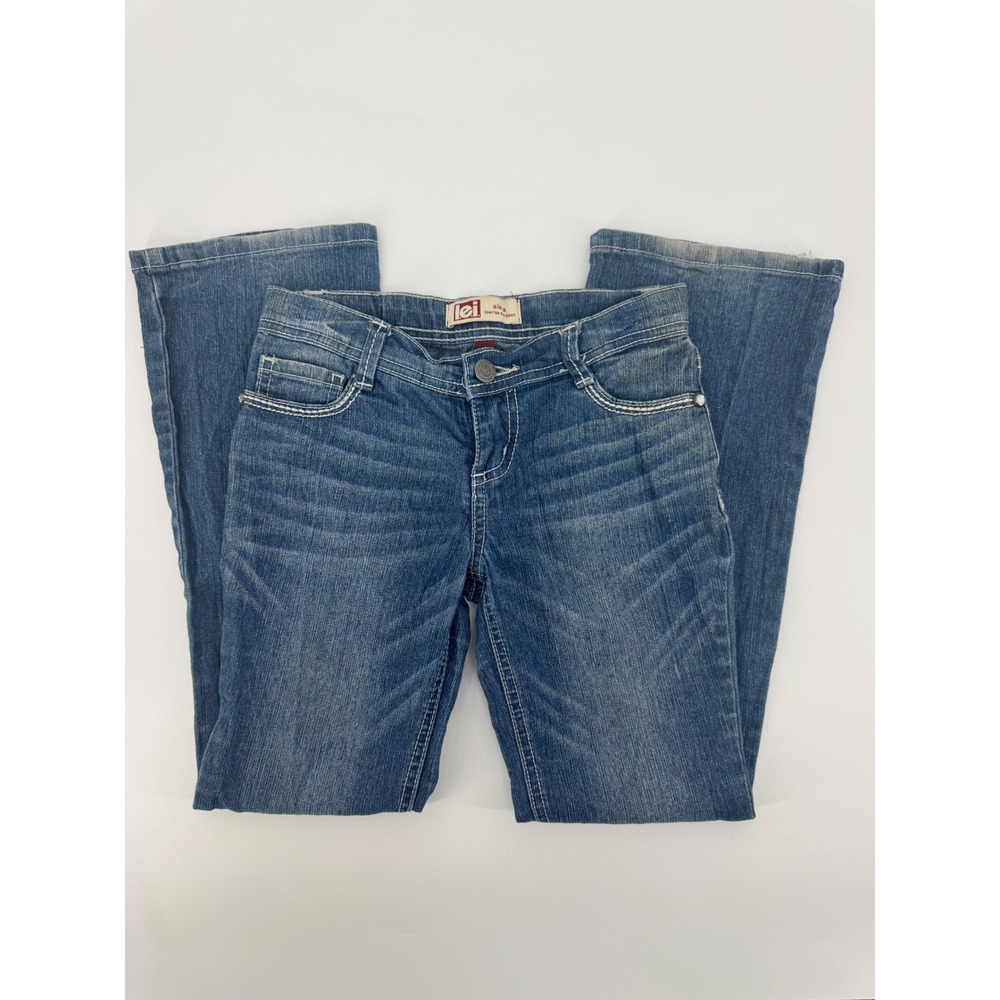 l.e.i. Alexa Girls Blue Low Rise Slim Bootcut Embroidered Jeans Size 8 Regular